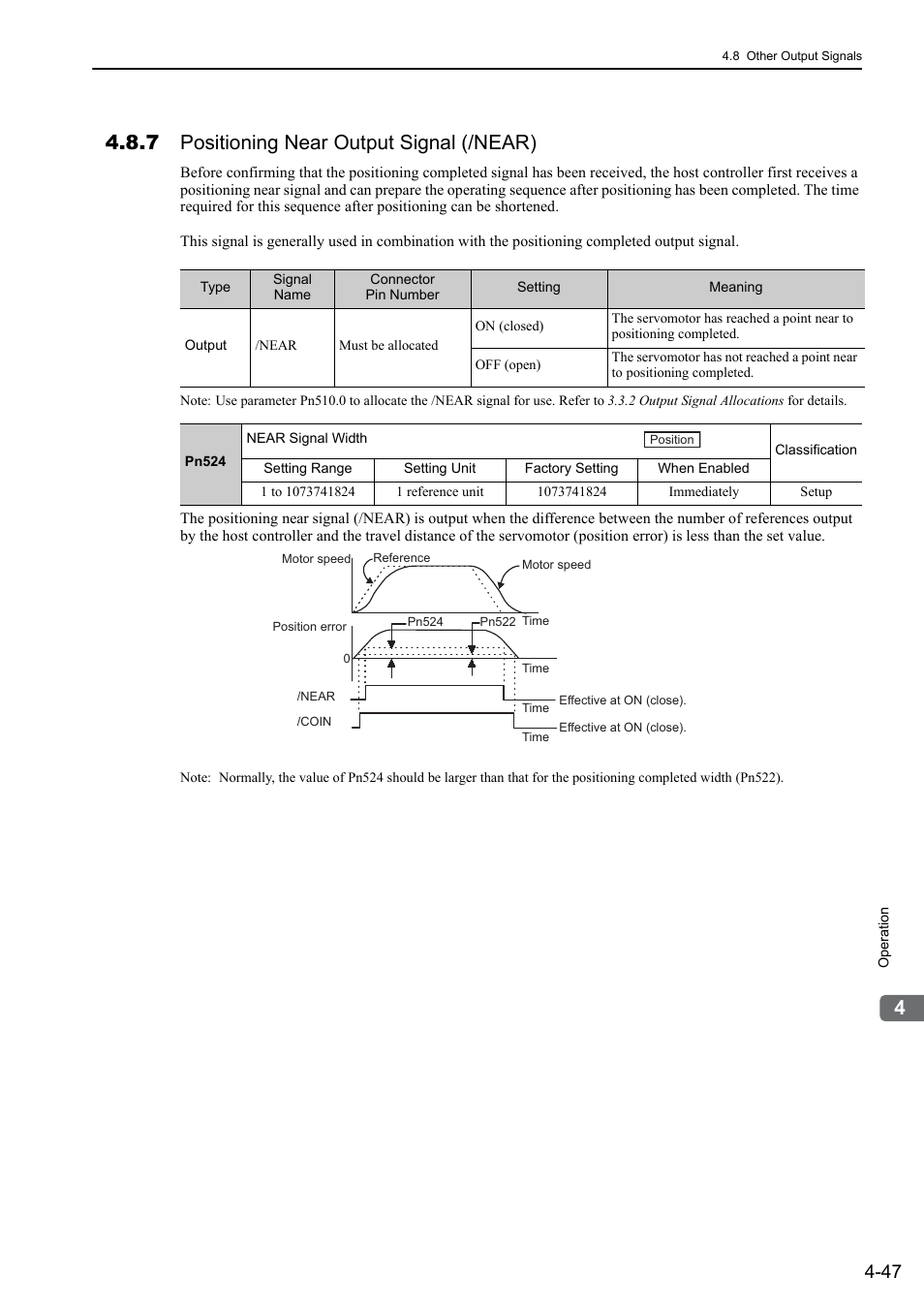 7 positioning near output signal (/near) | Yaskawa Sigma-5 User Manual: Design and Maintenance - Linear Motors MECHATROLINK-III Communications Reference User Manual | Page 135 / 357