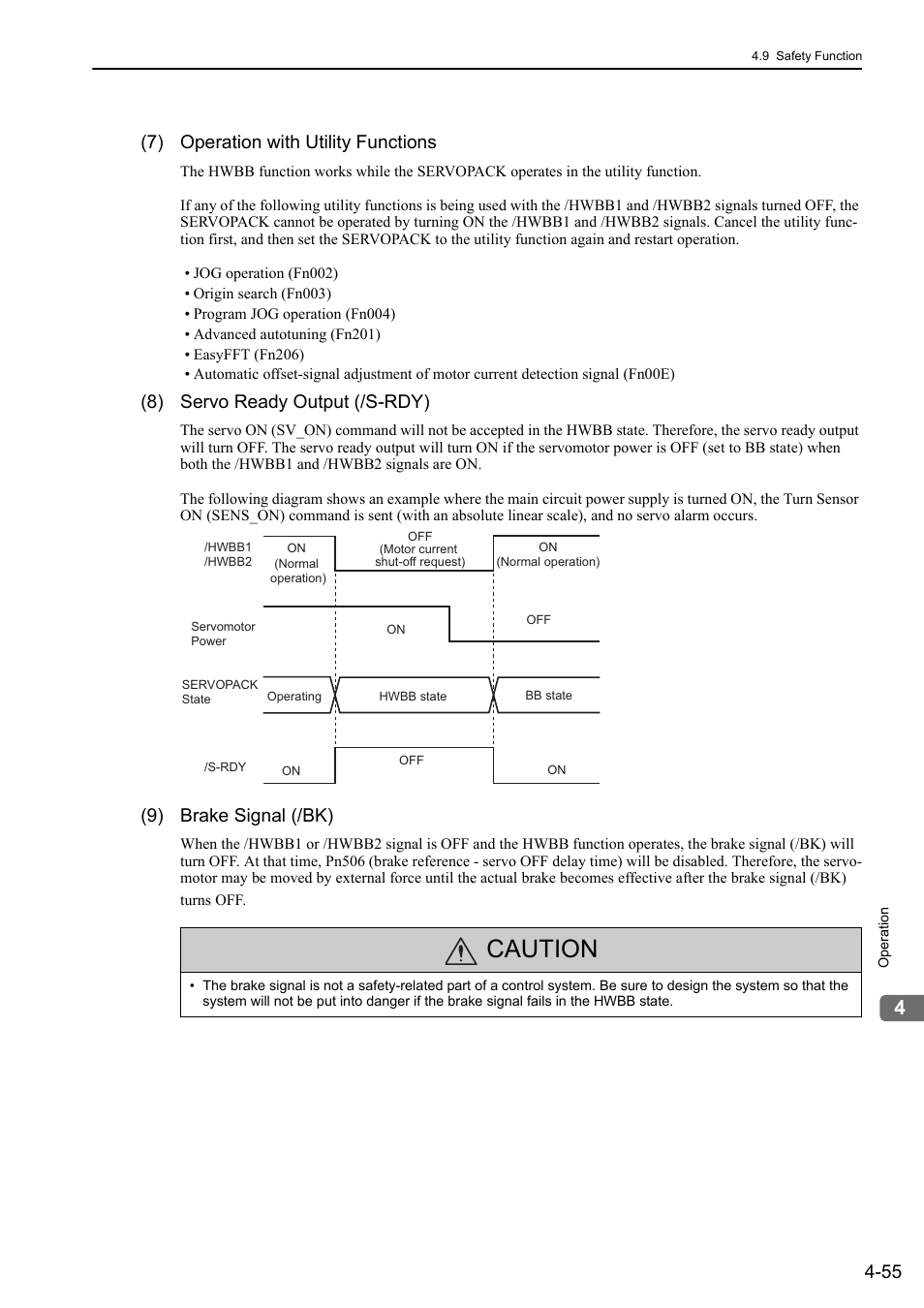 Caution, 7) operation with utility functions, 8) servo ready output (/s-rdy) | 9) brake signal (/bk), Mecha | Yaskawa Sigma-5 User Manual: Design and Maintenance - Linear Motors MECHATROLINK-III Communications Reference User Manual | Page 143 / 357