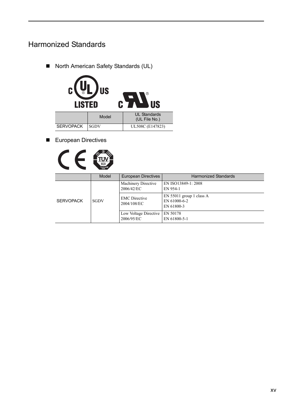 Harmonized standards | Yaskawa Sigma-5 User Manual: Design and Maintenance - Linear Motors MECHATROLINK-III Communications Reference User Manual | Page 15 / 357