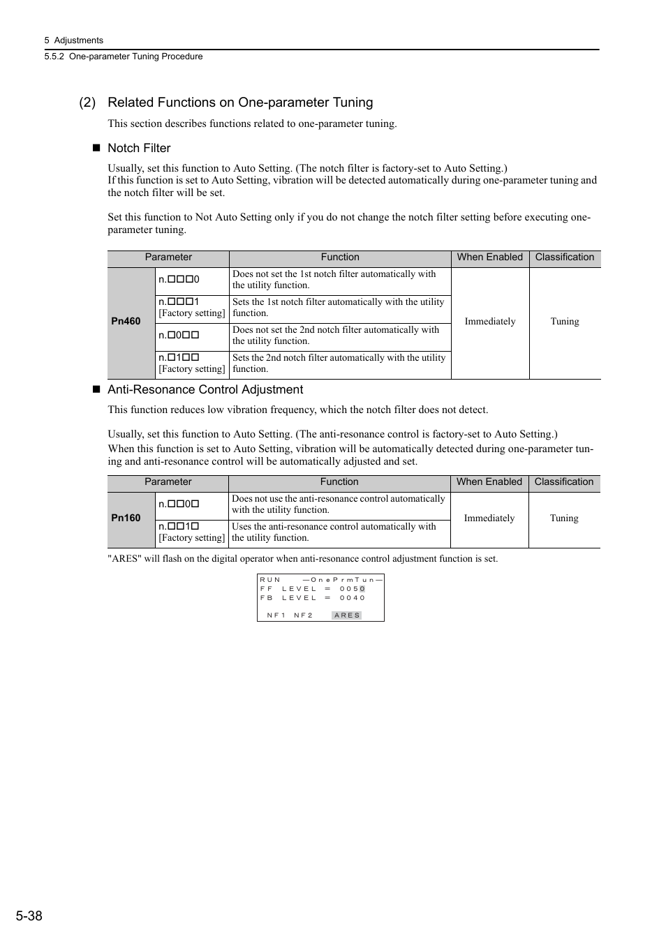 38 (2) related functions on one-parameter tuning | Yaskawa Sigma-5 User Manual: Design and Maintenance - Linear Motors MECHATROLINK-III Communications Reference User Manual | Page 188 / 357