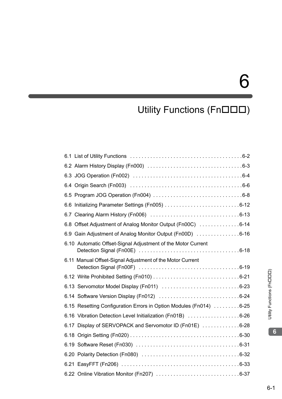 6 utility functions (fn***), Utility functions (fn ) | Yaskawa Sigma-5 User Manual: Design and Maintenance - Linear Motors MECHATROLINK-III Communications Reference User Manual | Page 216 / 357