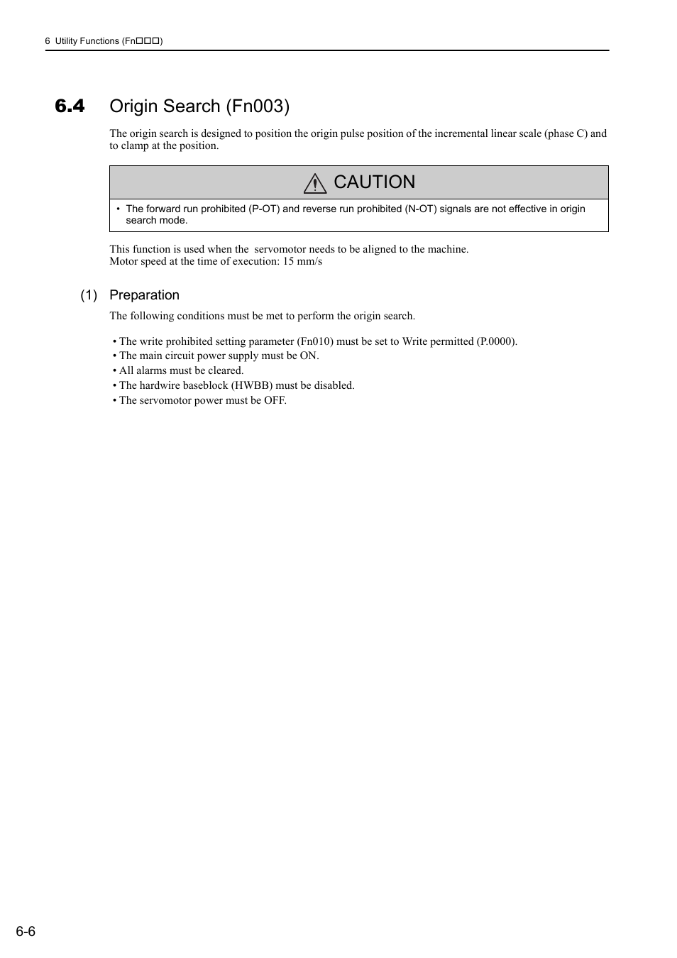 4 origin search (fn003), Caution | Yaskawa Sigma-5 User Manual: Design and Maintenance - Linear Motors MECHATROLINK-III Communications Reference User Manual | Page 221 / 357