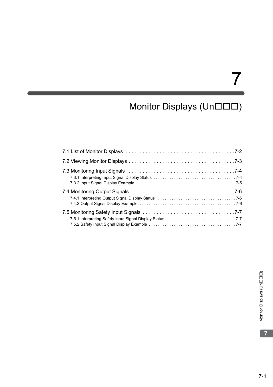 7 monitor displays (un***), Monitor displays (un ) | Yaskawa Sigma-5 User Manual: Design and Maintenance - Linear Motors MECHATROLINK-III Communications Reference User Manual | Page 255 / 357
