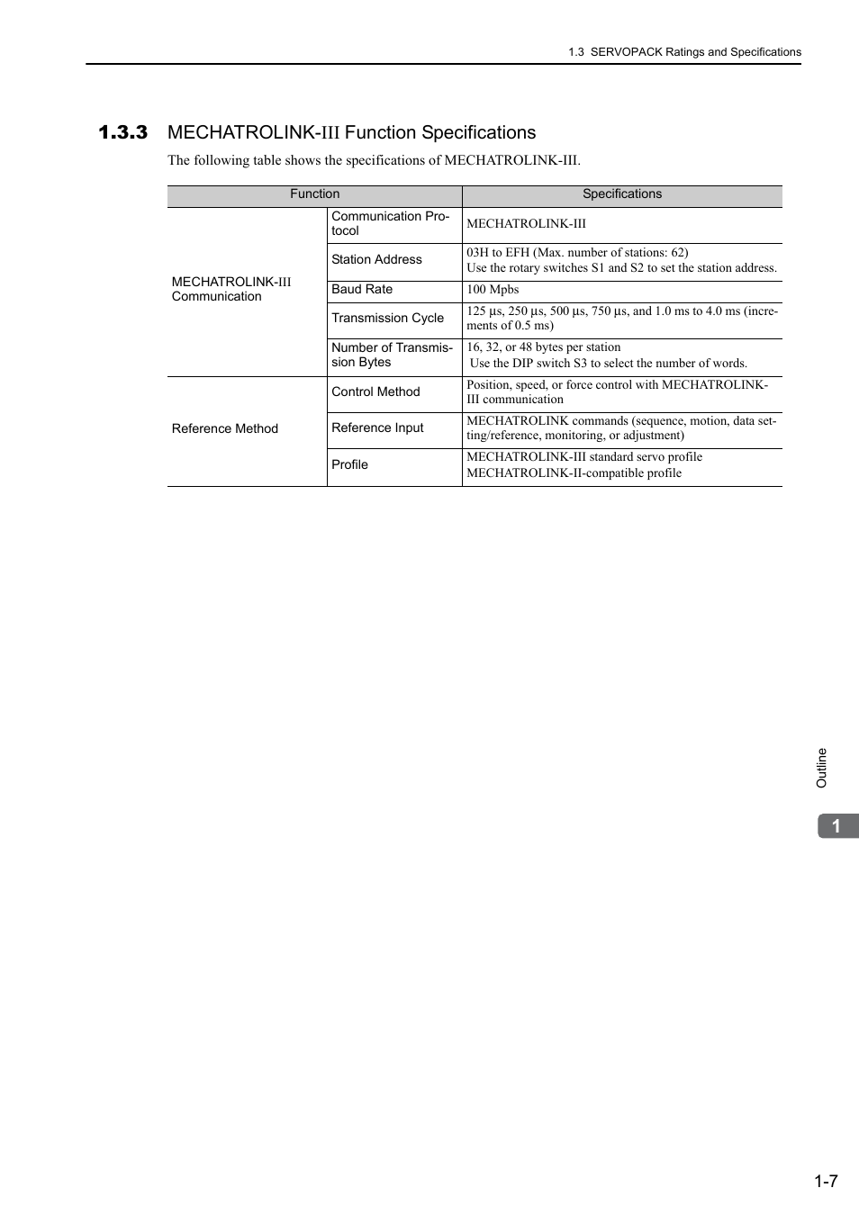 3 mechatrolink-iii function specifications | Yaskawa Sigma-5 User Manual: Design and Maintenance - Linear Motors MECHATROLINK-III Communications Reference User Manual | Page 28 / 357