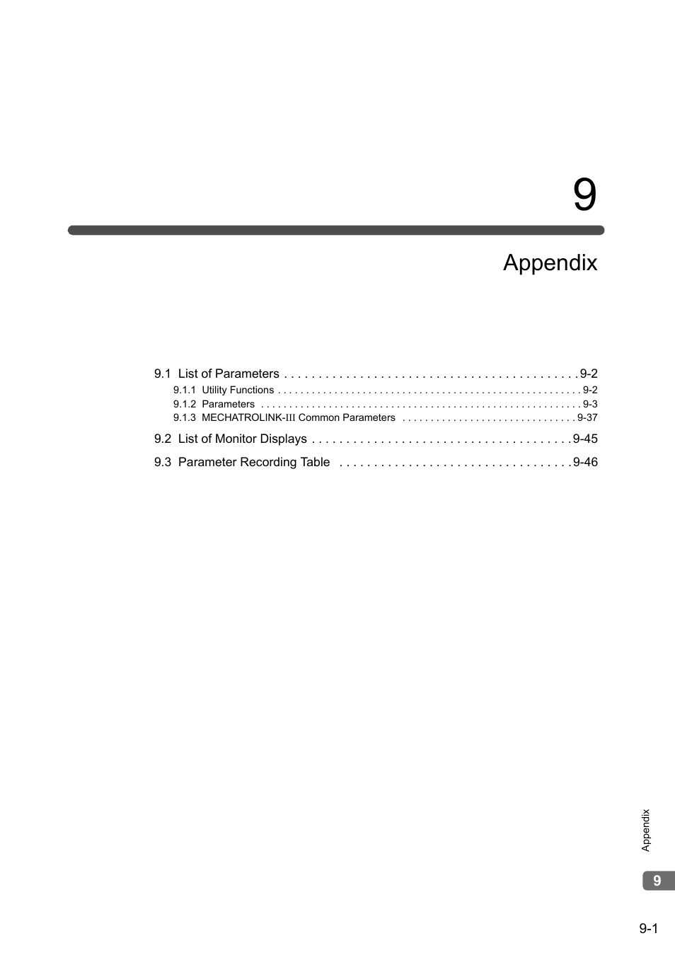 9 appendix, Appendix | Yaskawa Sigma-5 User Manual: Design and Maintenance - Linear Motors MECHATROLINK-III Communications Reference User Manual | Page 299 / 357