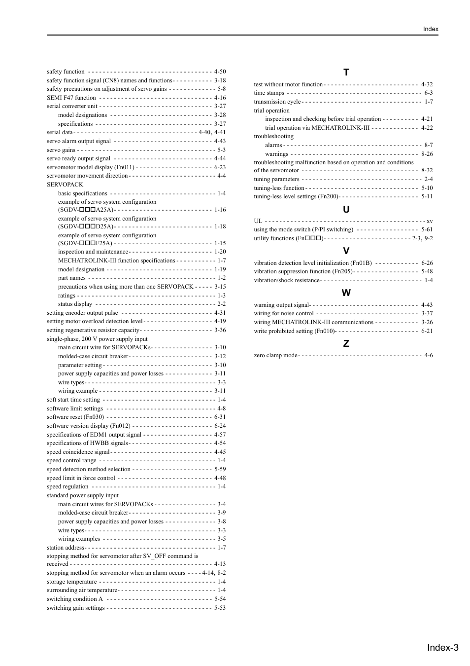 Index-3 | Yaskawa Sigma-5 User Manual: Design and Maintenance - Linear Motors MECHATROLINK-III Communications Reference User Manual | Page 355 / 357