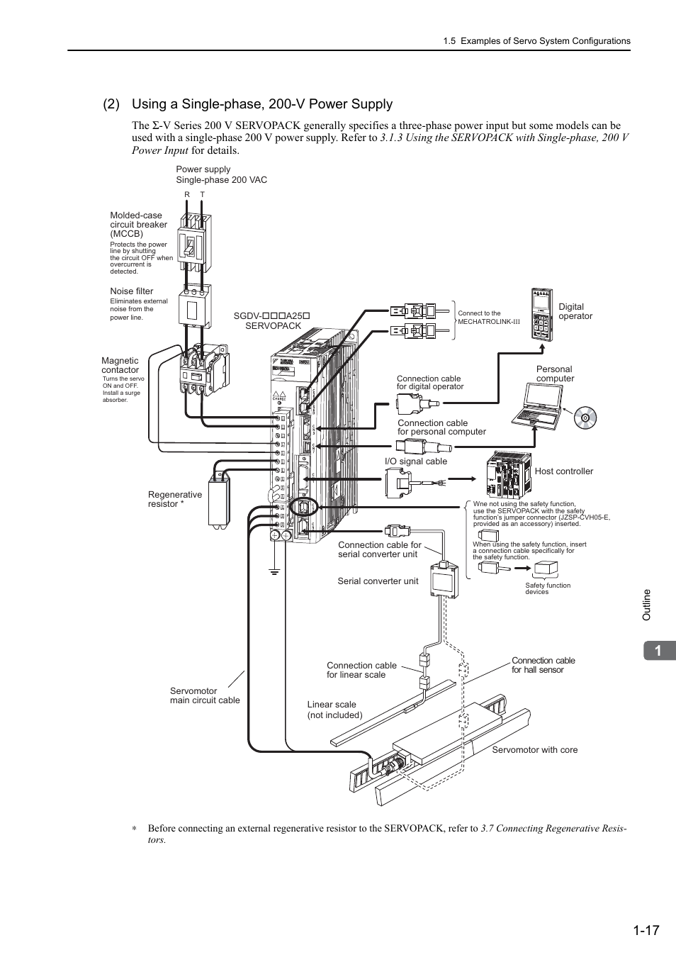2) using a single-phase, 200-v power supply | Yaskawa Sigma-5 User Manual: Design and Maintenance - Linear Motors MECHATROLINK-III Communications Reference User Manual | Page 38 / 357
