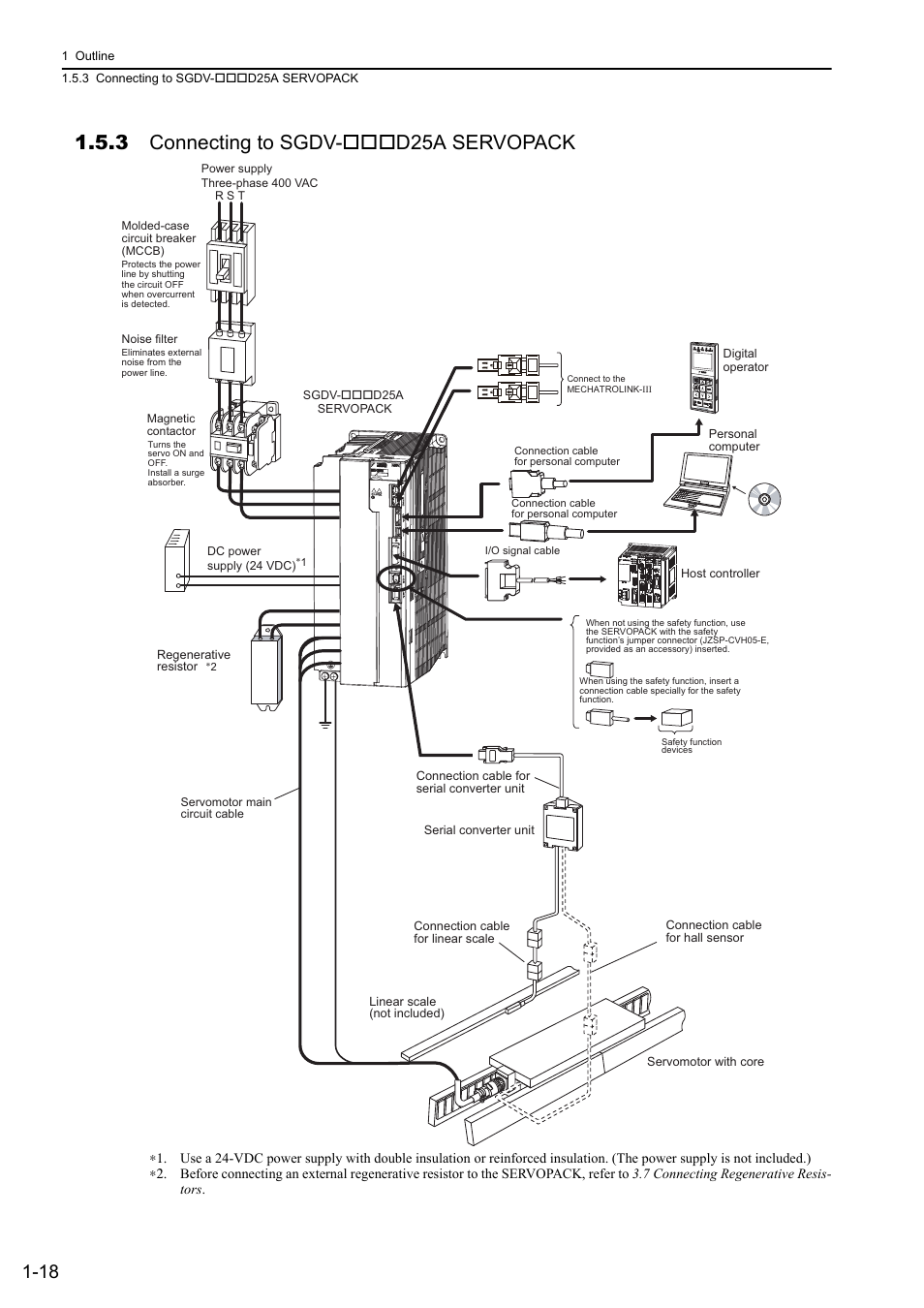 3 connecting to sgdv-***d25a servopack, 3 connecting to sgdv- d25a servopack | Yaskawa Sigma-5 User Manual: Design and Maintenance - Linear Motors MECHATROLINK-III Communications Reference User Manual | Page 39 / 357