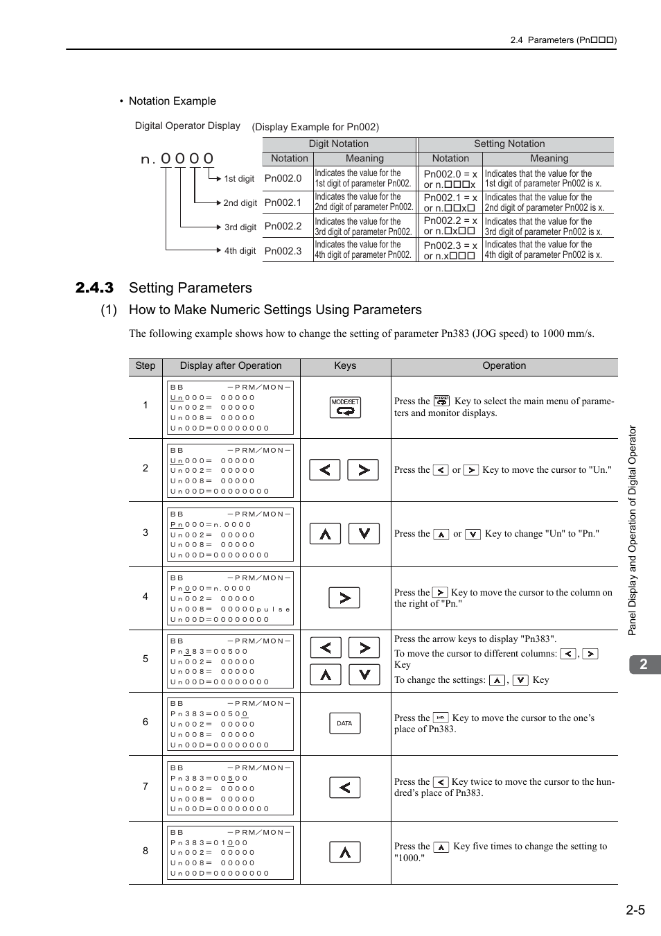 3 setting parameters, 1) how to make numeric settings using parameters, Mecha | Yaskawa Sigma-5 User Manual: Design and Maintenance - Linear Motors MECHATROLINK-III Communications Reference User Manual | Page 46 / 357