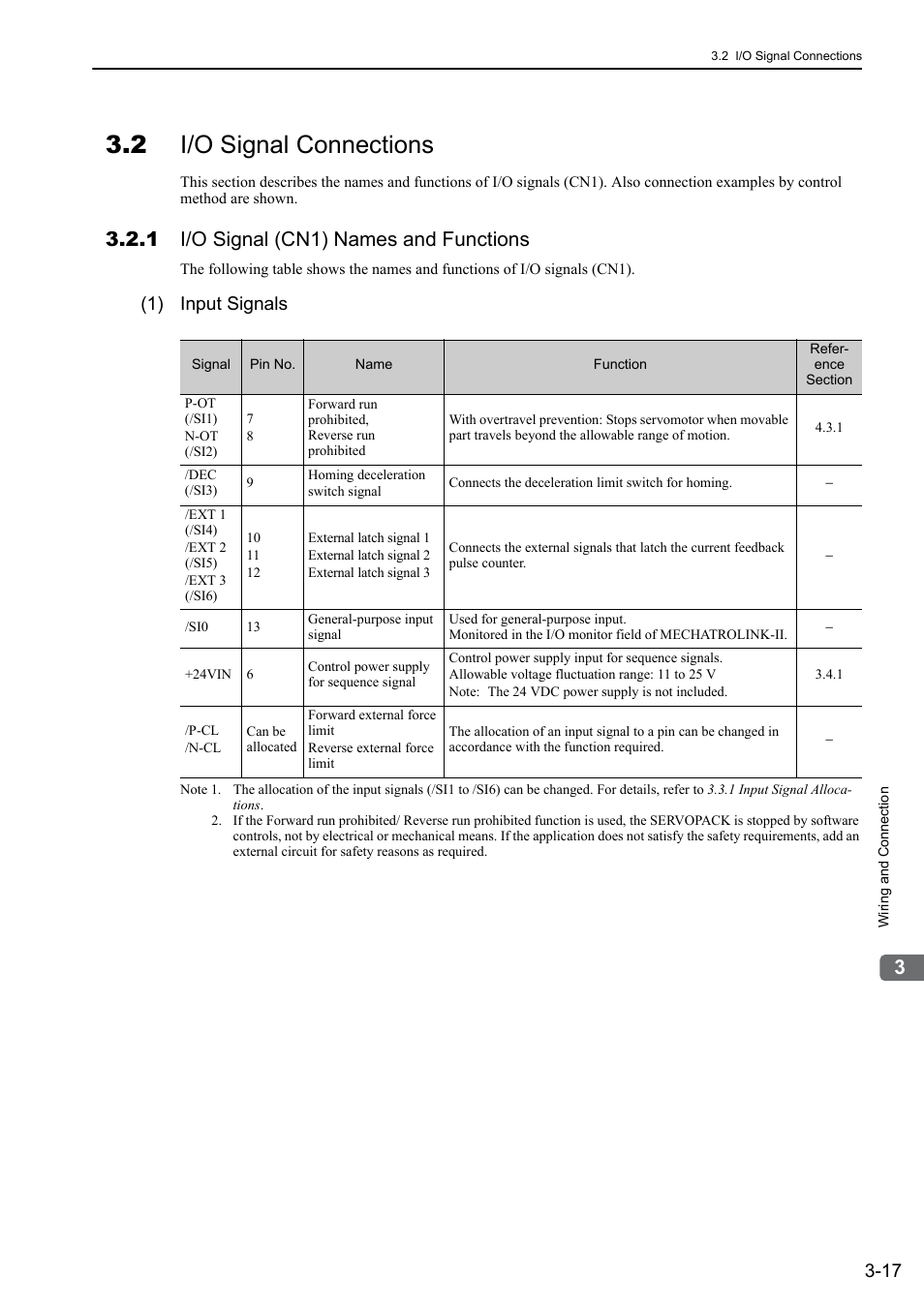 2 i/o signal connections, 1 i/o signal (cn1) names and functions, 1) input signals | Yaskawa Sigma-5 User Manual: Design and Maintenance - Linear Motors MECHATROLINK-III Communications Reference User Manual | Page 65 / 357