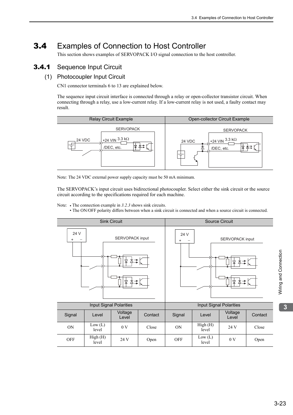 4 examples of connection to host controller, 1 sequence input circuit, 1) photocoupler input circuit | Yaskawa Sigma-5 User Manual: Design and Maintenance - Linear Motors MECHATROLINK-III Communications Reference User Manual | Page 71 / 357