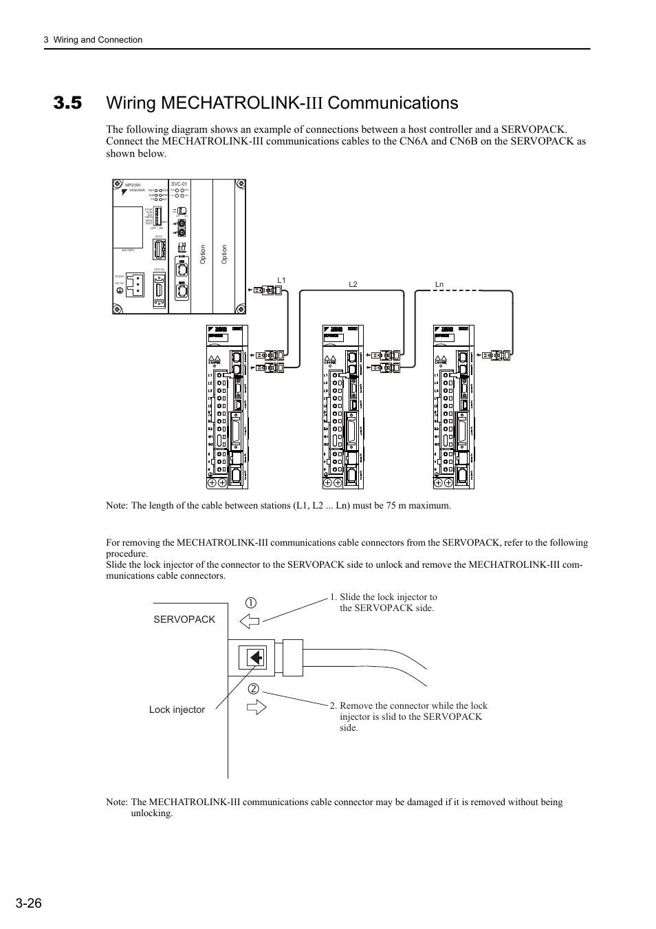 5 wiring mechatrolink-iii communications, M-iii, 3 wiring and connection | Yaskawa Sigma-5 User Manual: Design and Maintenance - Linear Motors MECHATROLINK-III Communications Reference User Manual | Page 74 / 357