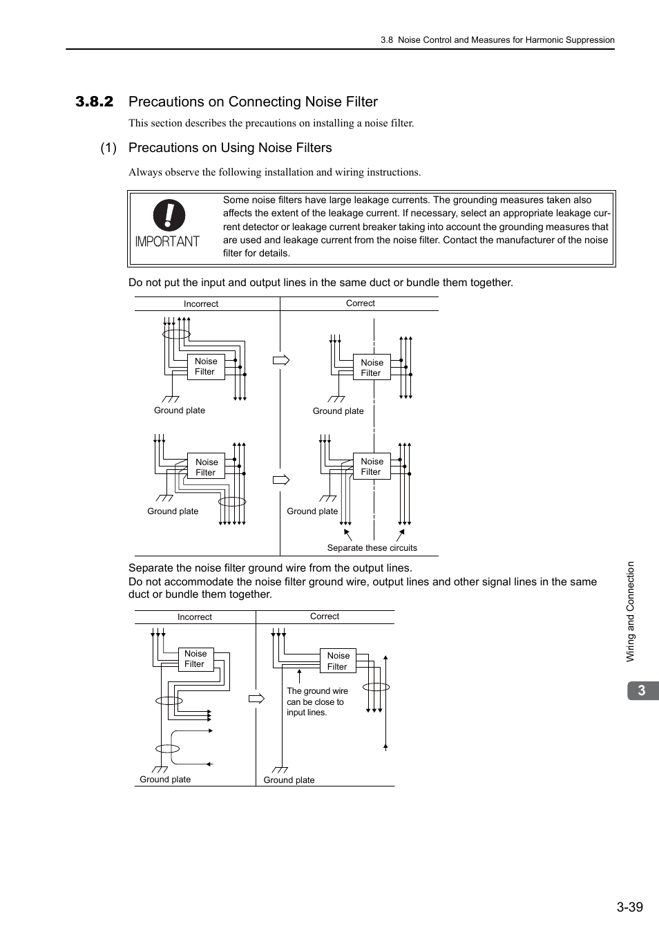 2 precautions on connecting noise filter, 1) precautions on using noise filters | Yaskawa Sigma-5 User Manual: Design and Maintenance - Linear Motors MECHATROLINK-III Communications Reference User Manual | Page 87 / 357