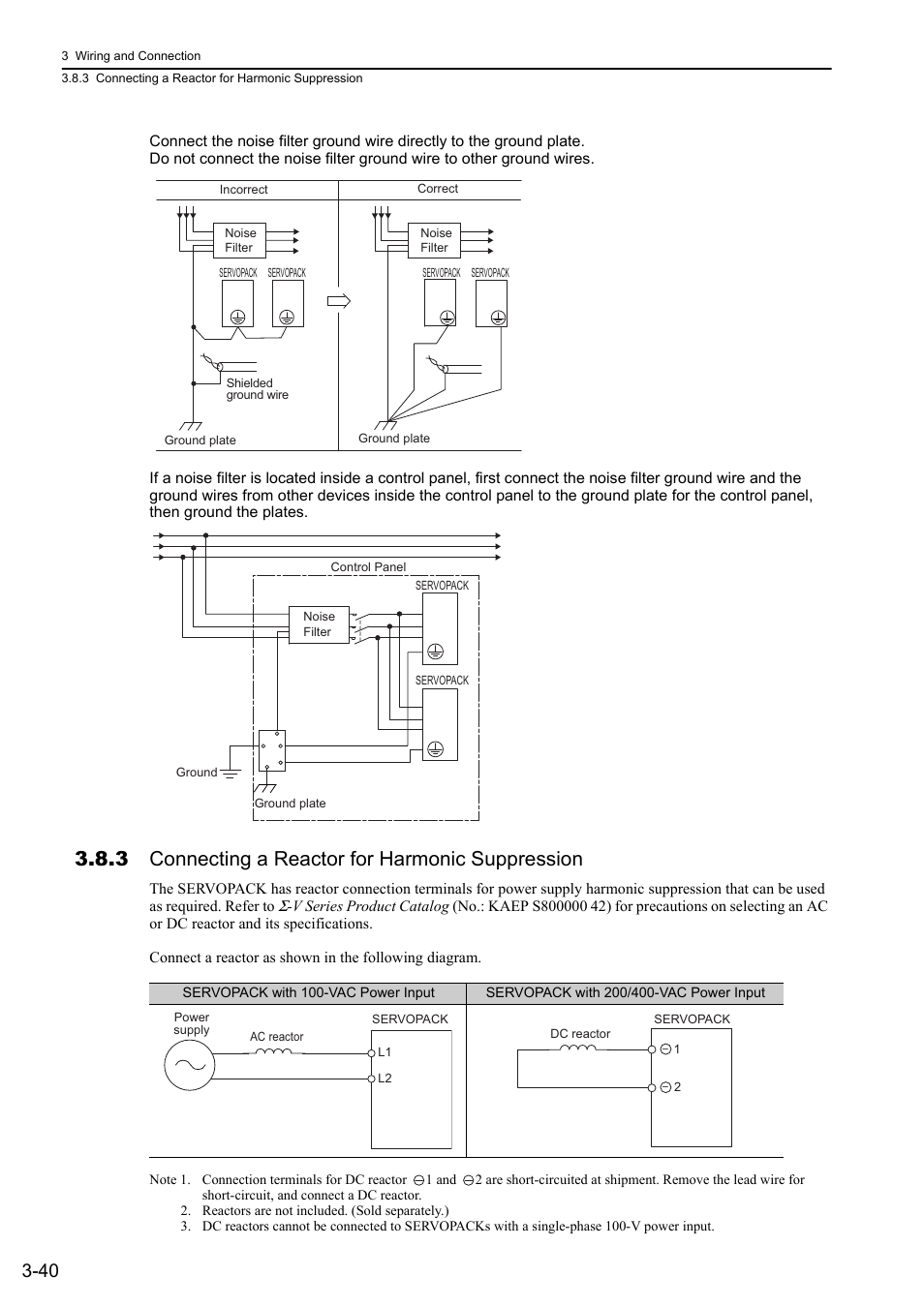 3 connecting a reactor for harmonic suppression | Yaskawa Sigma-5 User Manual: Design and Maintenance - Linear Motors MECHATROLINK-III Communications Reference User Manual | Page 88 / 357