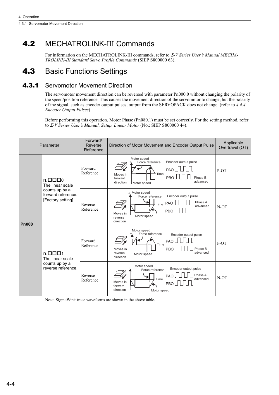 2 mechatrolink-iii commands, 3 basic functions settings, 1 servomotor movement direction | Yaskawa Sigma-5 User Manual: Design and Maintenance - Linear Motors MECHATROLINK-III Communications Reference User Manual | Page 92 / 357