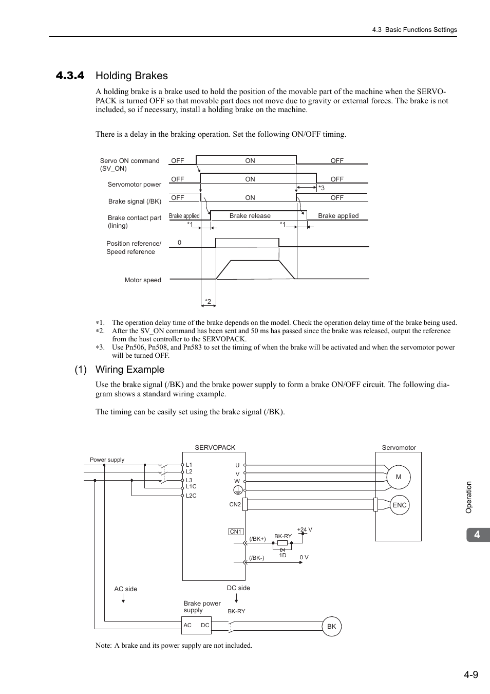 4 holding brakes, 1) wiring example, Mecha | Linear | Yaskawa Sigma-5 User Manual: Design and Maintenance - Linear Motors MECHATROLINK-III Communications Reference User Manual | Page 97 / 357