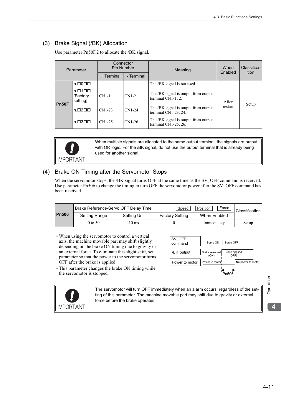 3) brake signal (/bk) allocation, 4) brake on timing after the servomotor stops, Mecha | Yaskawa Sigma-5 User Manual: Design and Maintenance - Linear Motors MECHATROLINK-III Communications Reference User Manual | Page 99 / 357