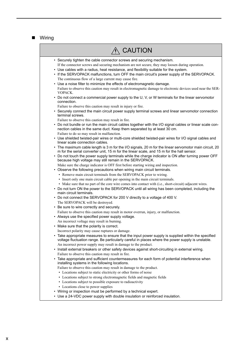 Caution, X wiring | Yaskawa Sigma-5 User Manual: Design and Maintenance - Linear Motors User Manual | Page 10 / 318