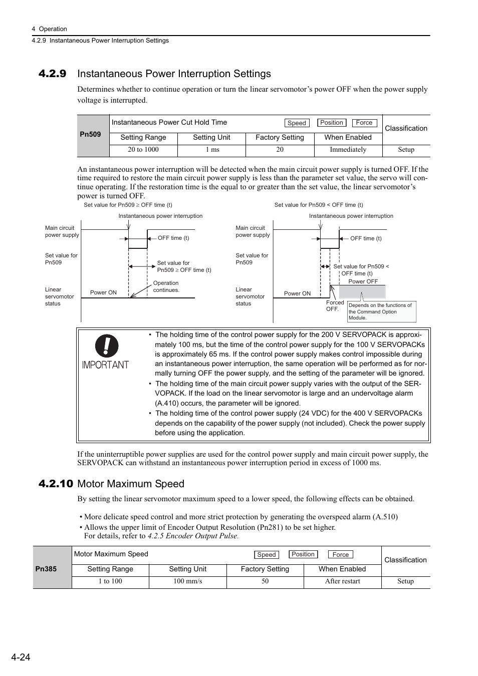 9 instantaneous power interruption settings, 10 motor maximum speed | Yaskawa Sigma-5 User Manual: Design and Maintenance - Linear Motors User Manual | Page 114 / 318
