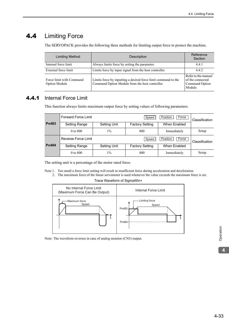4 limiting force, 1 internal force limit | Yaskawa Sigma-5 User Manual: Design and Maintenance - Linear Motors User Manual | Page 123 / 318