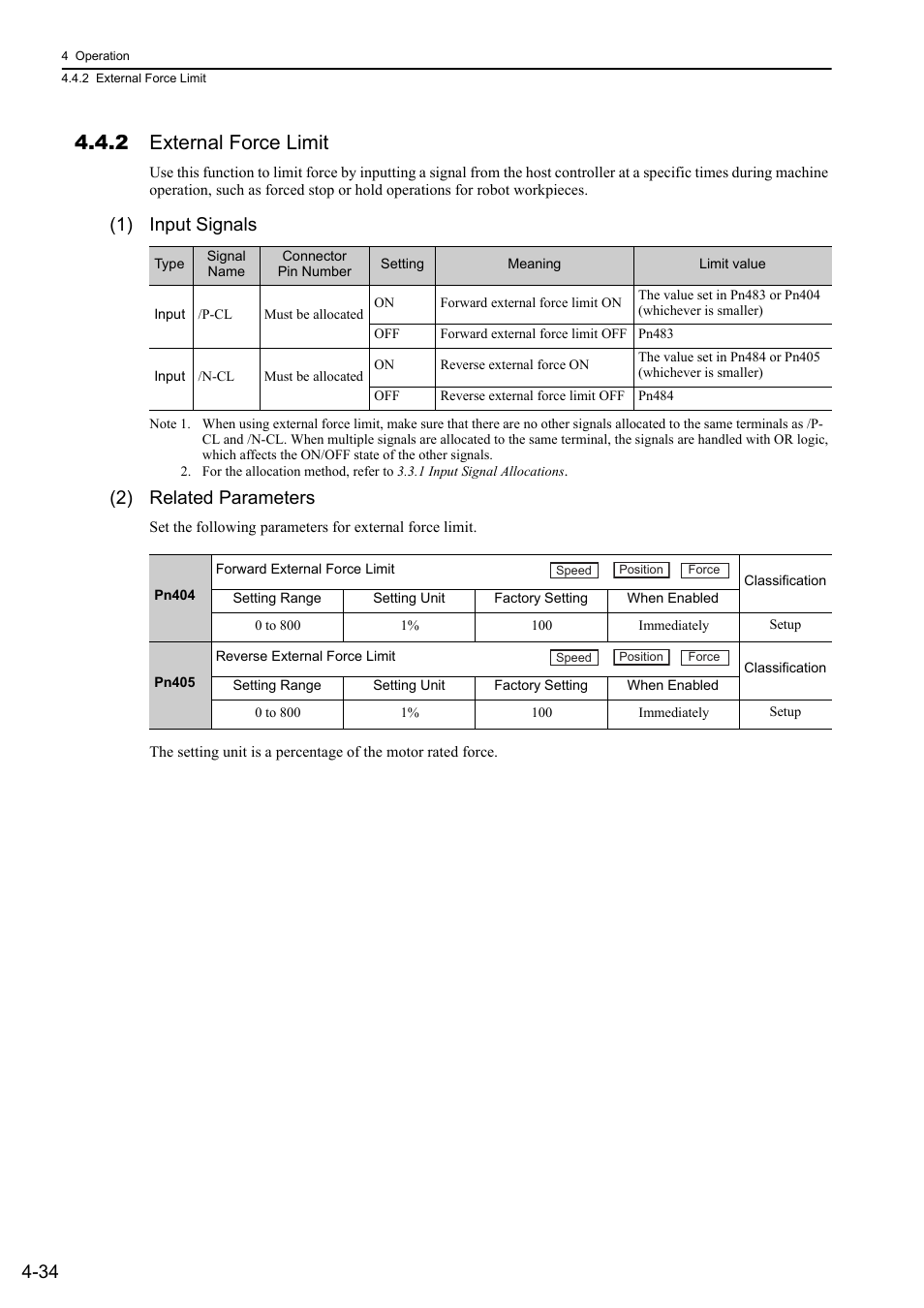2 external force limit, 1) input signals, 2) related parameters | Yaskawa Sigma-5 User Manual: Design and Maintenance - Linear Motors User Manual | Page 124 / 318
