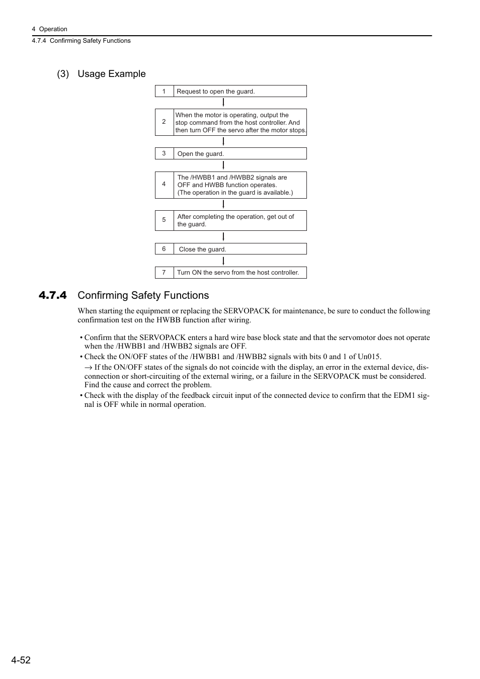 4 confirming safety functions, 52 (3) usage example | Yaskawa Sigma-5 User Manual: Design and Maintenance - Linear Motors User Manual | Page 142 / 318