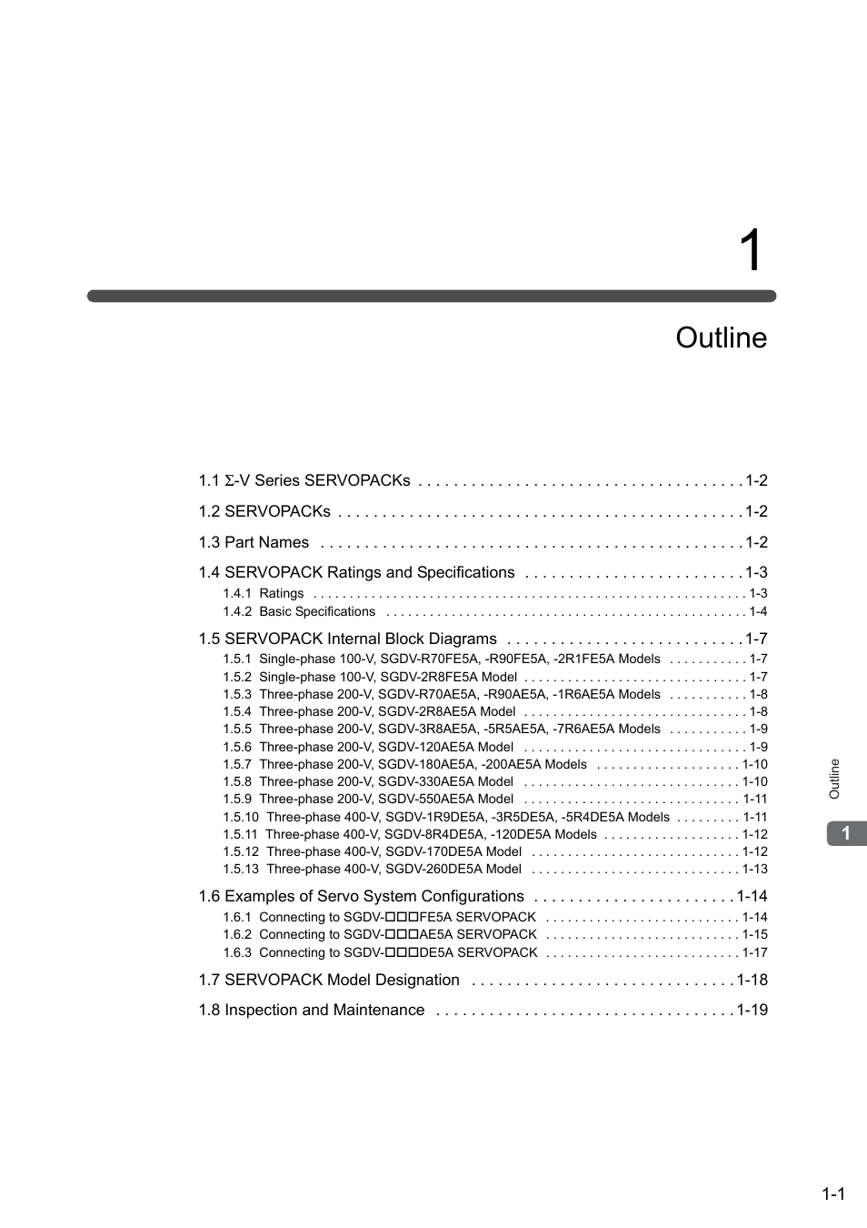 1 outline, Outline | Yaskawa Sigma-5 User Manual: Design and Maintenance - Linear Motors User Manual | Page 21 / 318