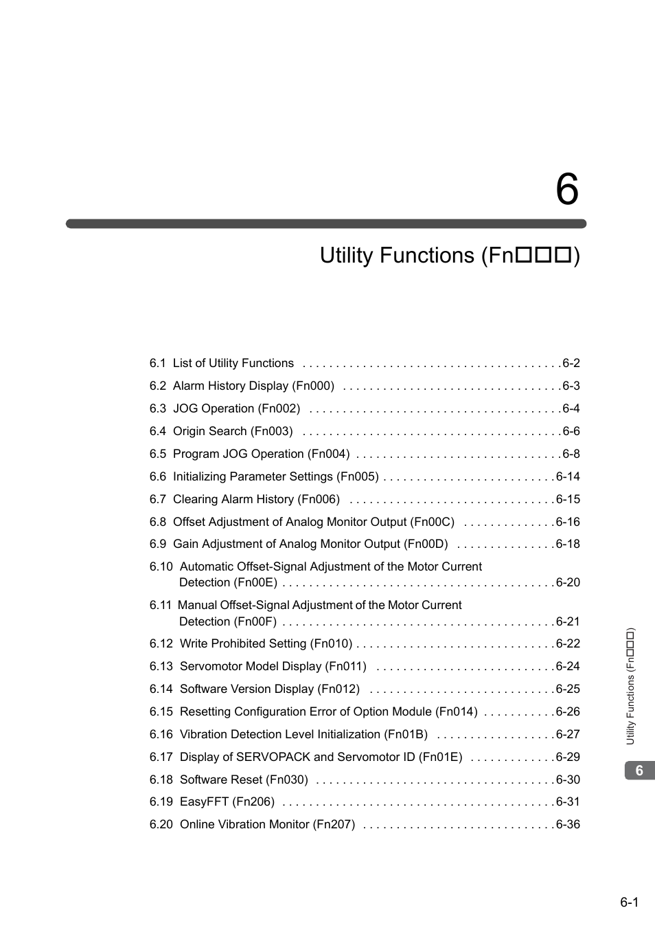 6 utility functions (fn*** ), Utility functions (fn) | Yaskawa Sigma-5 User Manual: Design and Maintenance - Linear Motors User Manual | Page 212 / 318