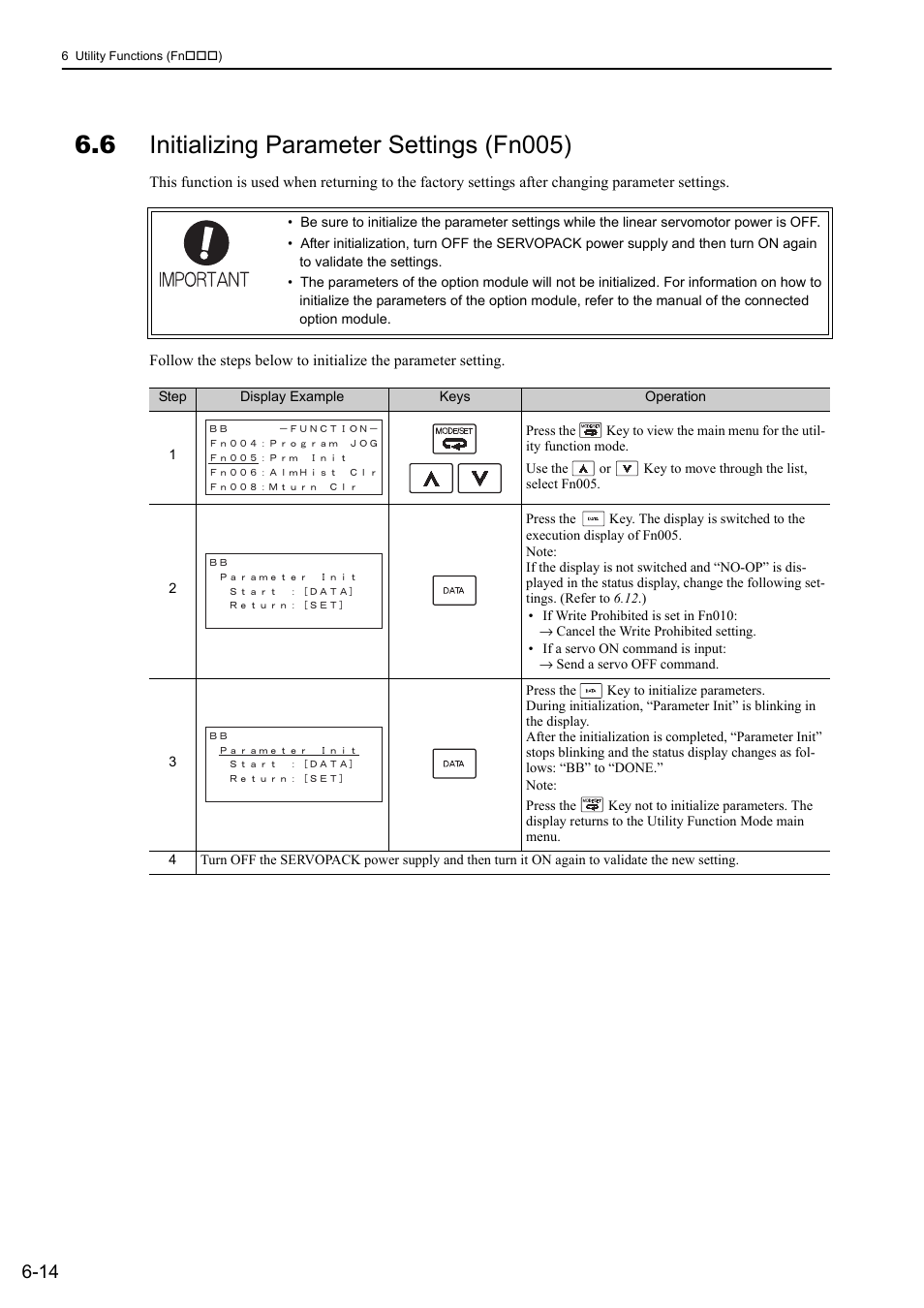 6 initializing parameter settings (fn005) | Yaskawa Sigma-5 User Manual: Design and Maintenance - Linear Motors User Manual | Page 225 / 318