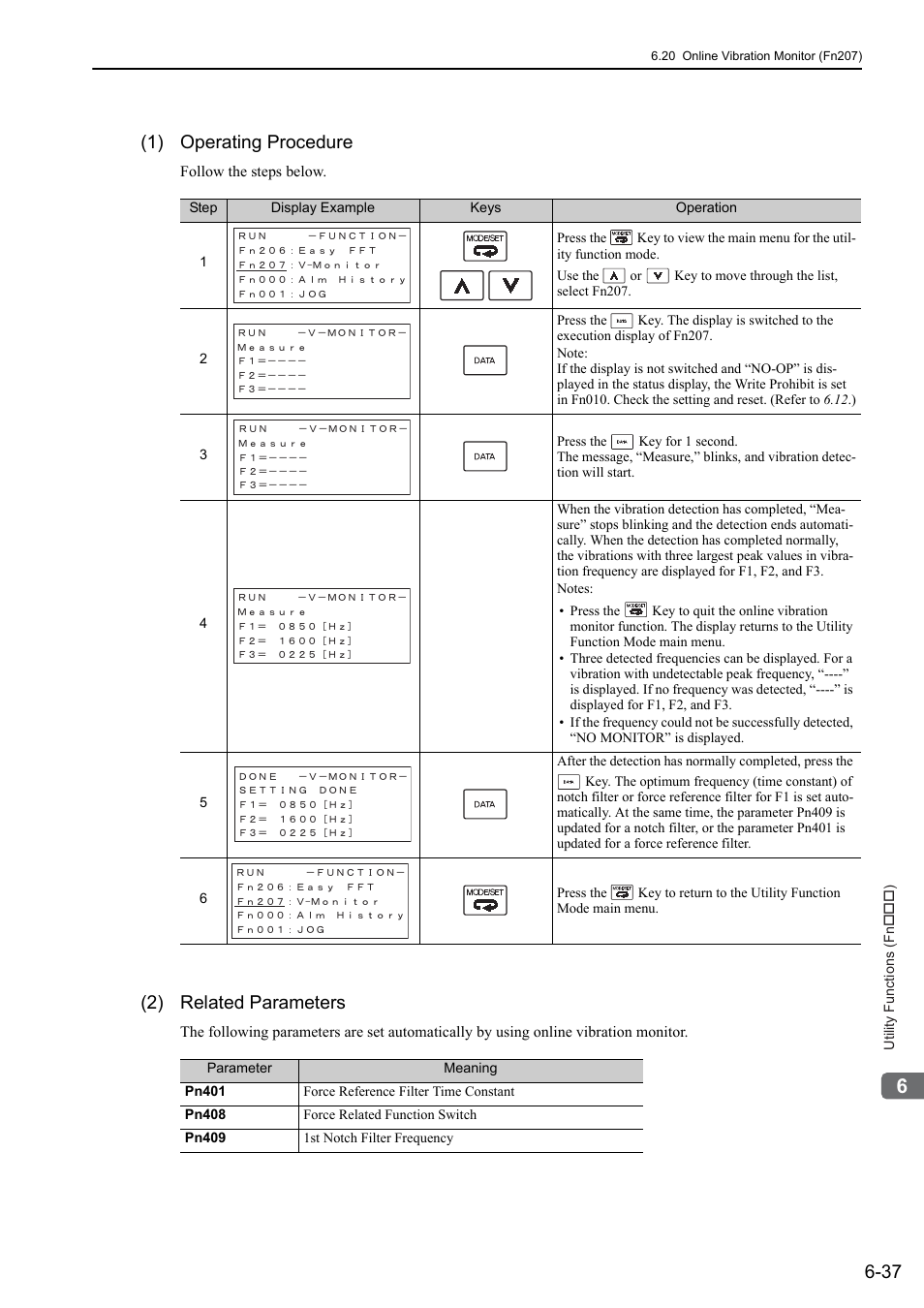 1) operating procedure, 2) related parameters | Yaskawa Sigma-5 User Manual: Design and Maintenance - Linear Motors User Manual | Page 248 / 318