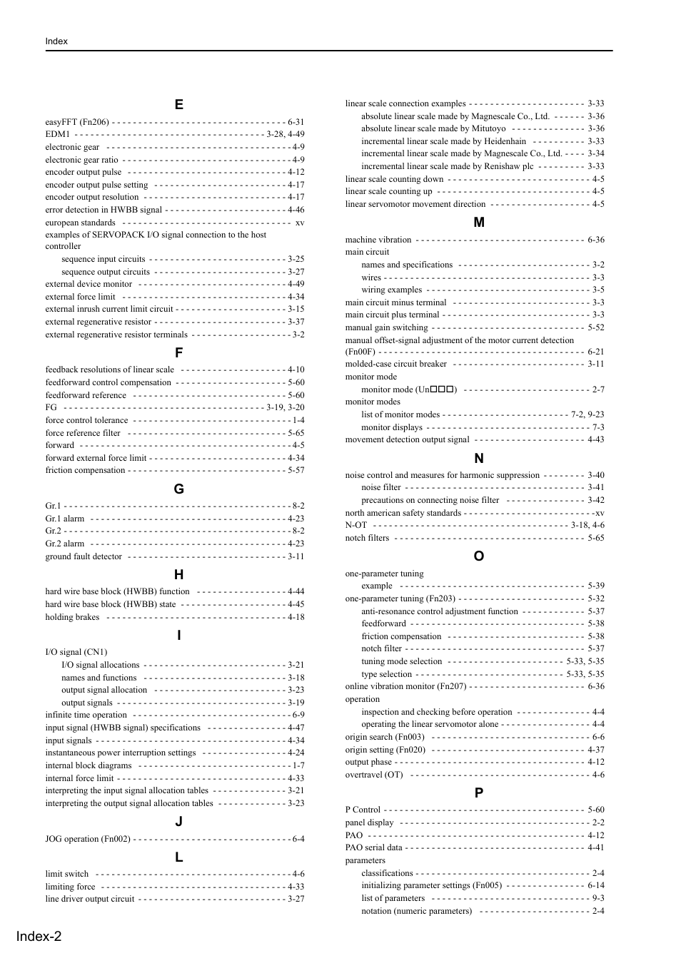 Index-2 e | Yaskawa Sigma-5 User Manual: Design and Maintenance - Linear Motors User Manual | Page 315 / 318