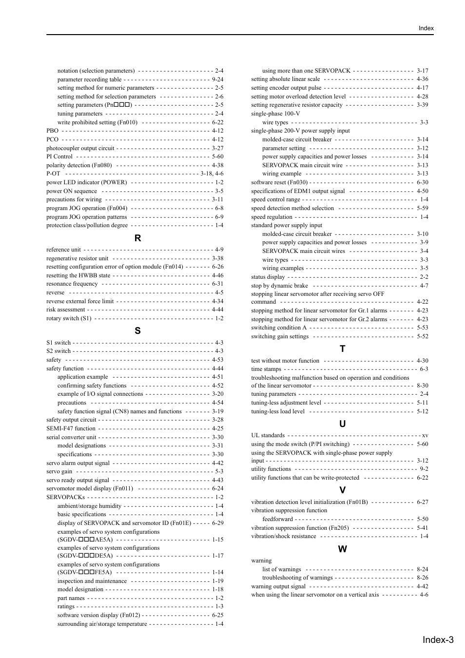 Index-3 | Yaskawa Sigma-5 User Manual: Design and Maintenance - Linear Motors User Manual | Page 316 / 318