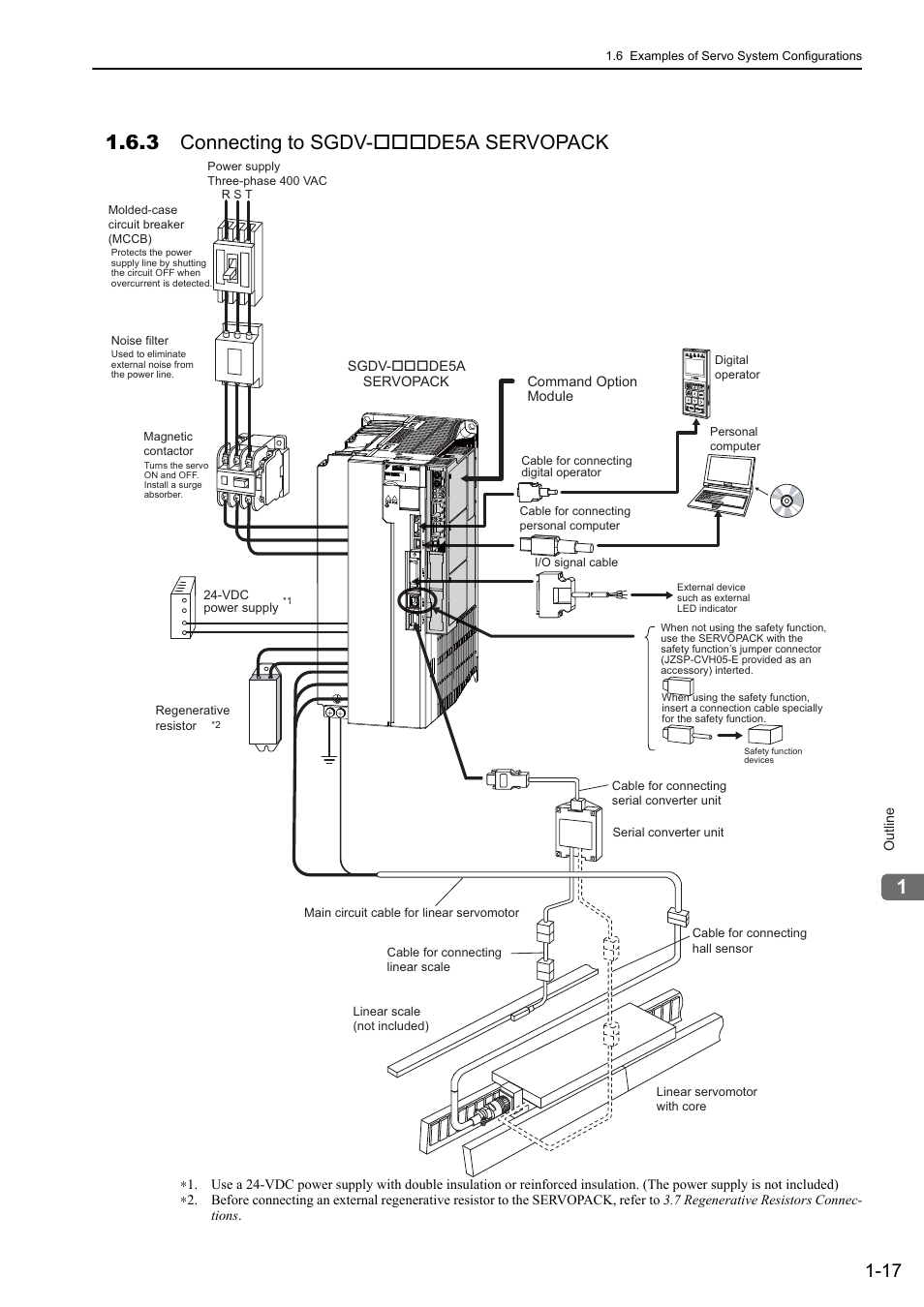 3 connecting to sgdv-***de5a servopack, 3 connecting to sgdv-de5a servopack | Yaskawa Sigma-5 User Manual: Design and Maintenance - Linear Motors User Manual | Page 37 / 318