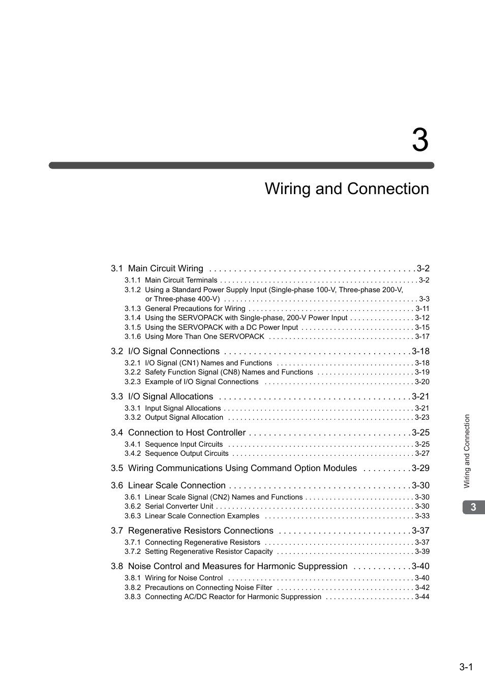 3 wiring and connection, Wiring and connection | Yaskawa Sigma-5 User Manual: Design and Maintenance - Linear Motors User Manual | Page 47 / 318