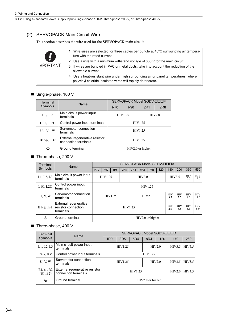 4 (2) servopack main circuit wire | Yaskawa Sigma-5 User Manual: Design and Maintenance - Linear Motors User Manual | Page 50 / 318