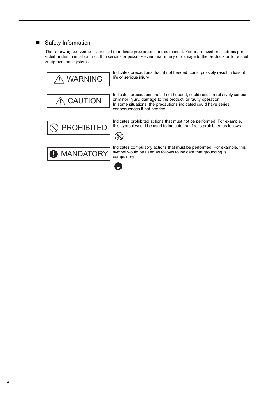 Warning caution prohibited mandatory | Yaskawa Sigma-5 User Manual: Design and Maintenance - Linear Motors User Manual | Page 6 / 318