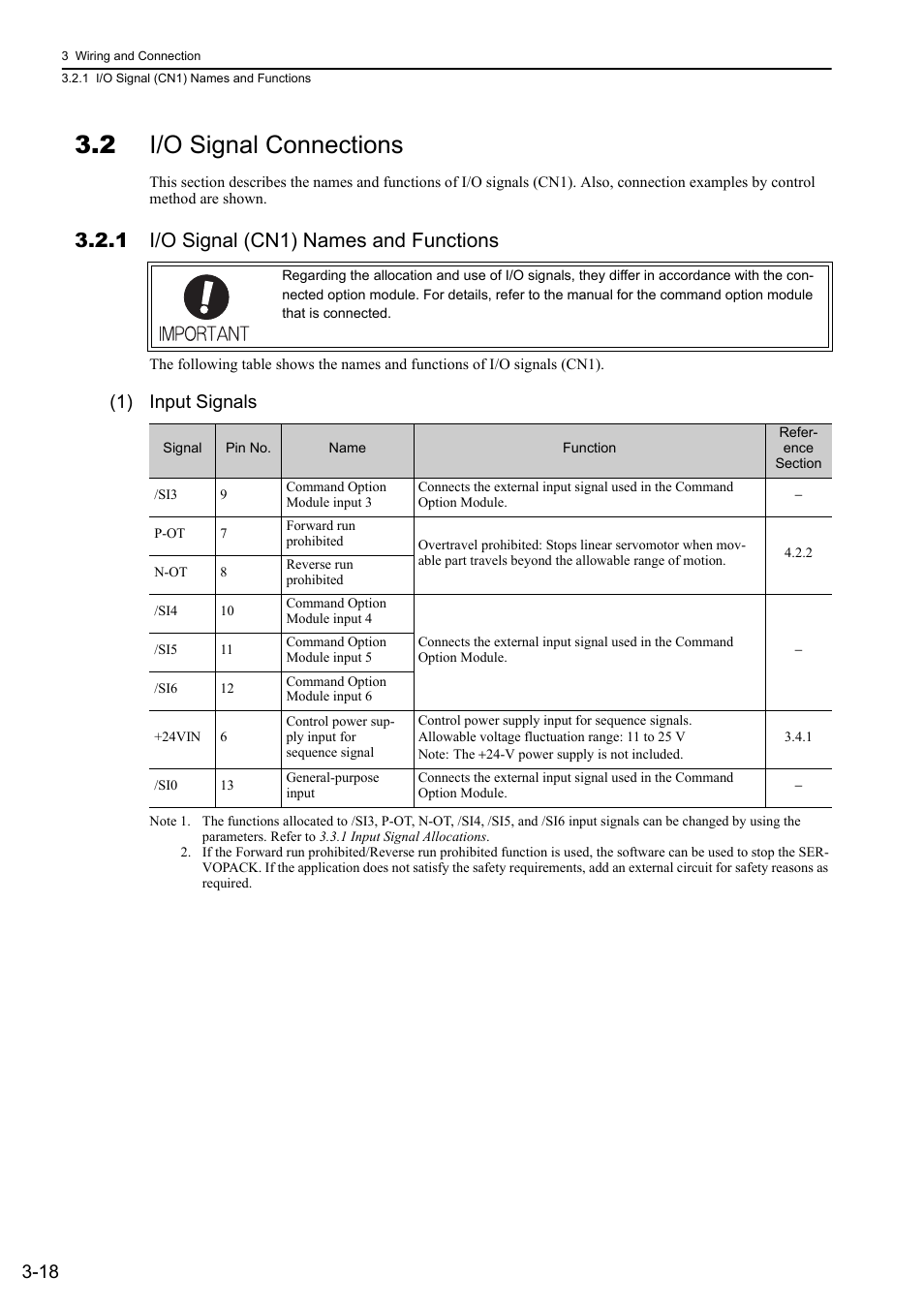 2 i/o signal connections, 1 i/o signal (cn1) names and functions, 1) input signals | Yaskawa Sigma-5 User Manual: Design and Maintenance - Linear Motors User Manual | Page 64 / 318