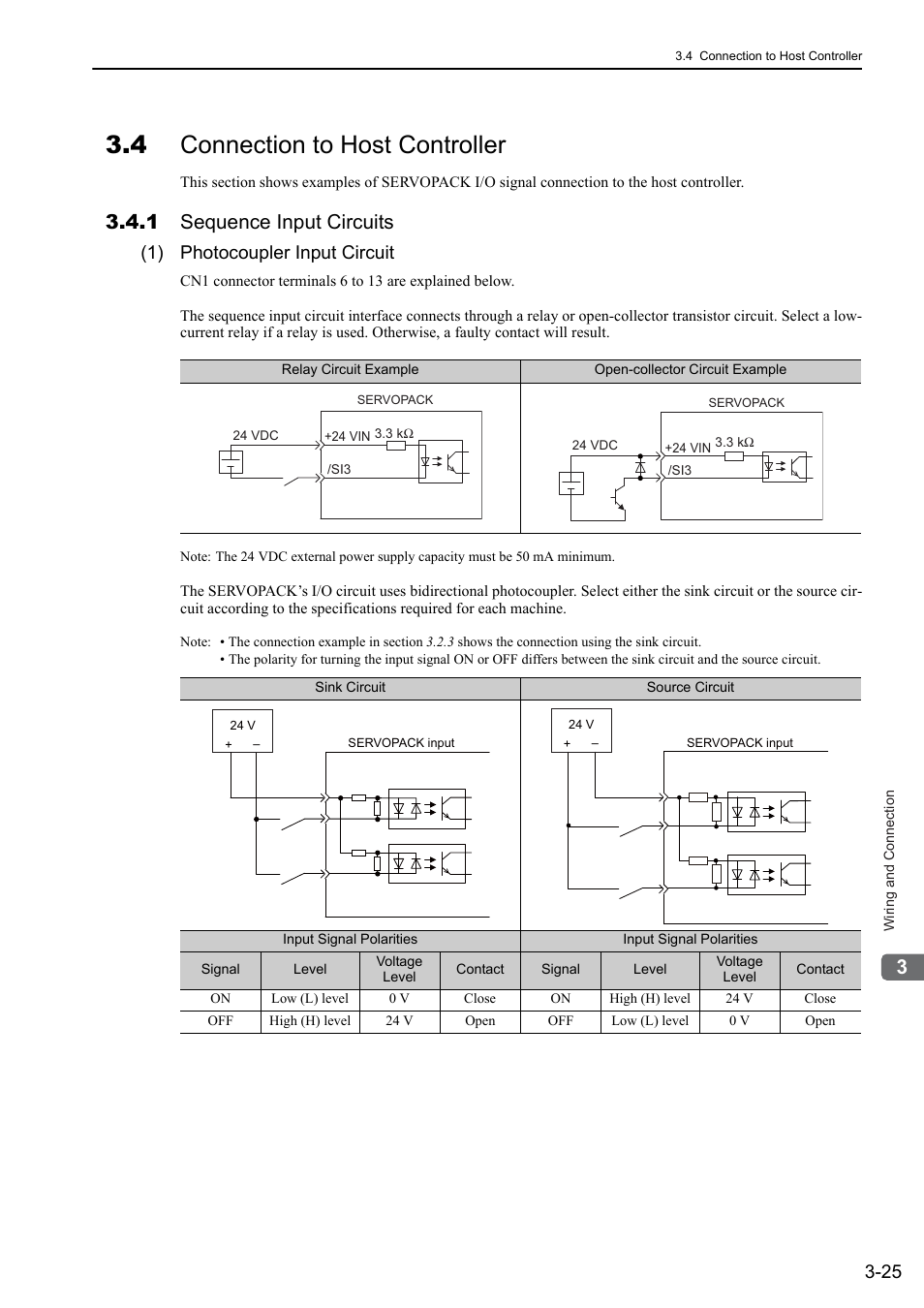 4 connection to host controller, 1 sequence input circuits, 1) photocoupler input circuit | Yaskawa Sigma-5 User Manual: Design and Maintenance - Linear Motors User Manual | Page 71 / 318