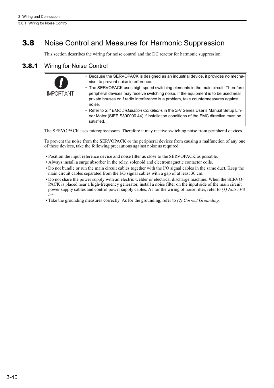 1 wiring for noise control | Yaskawa Sigma-5 User Manual: Design and Maintenance - Linear Motors User Manual | Page 86 / 318