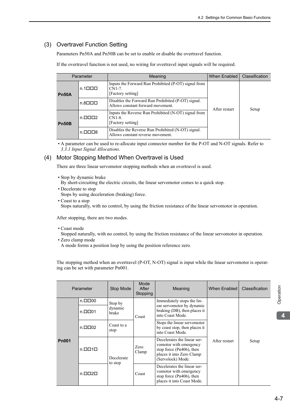 3) overtravel function setting, 4) motor stopping method when overtravel is used | Yaskawa Sigma-5 User Manual: Design and Maintenance - Linear Motors User Manual | Page 97 / 318