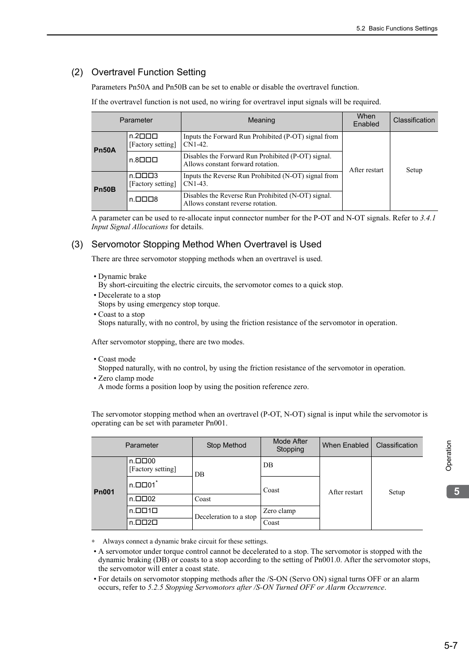2) overtravel function setting | Yaskawa Sigma-5 Large Capacity Users Manual: Design and Maintenance-Rotary Motors-Analog Voltage and Pulse Train Reference User Manual | Page 128 / 434