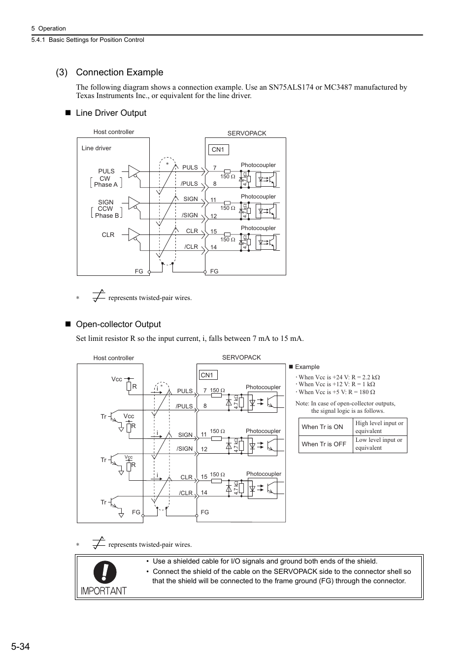 34 (3) connection example, Analog, Line driver output | Open-collector output | Yaskawa Sigma-5 Large Capacity Users Manual: Design and Maintenance-Rotary Motors-Analog Voltage and Pulse Train Reference User Manual | Page 155 / 434