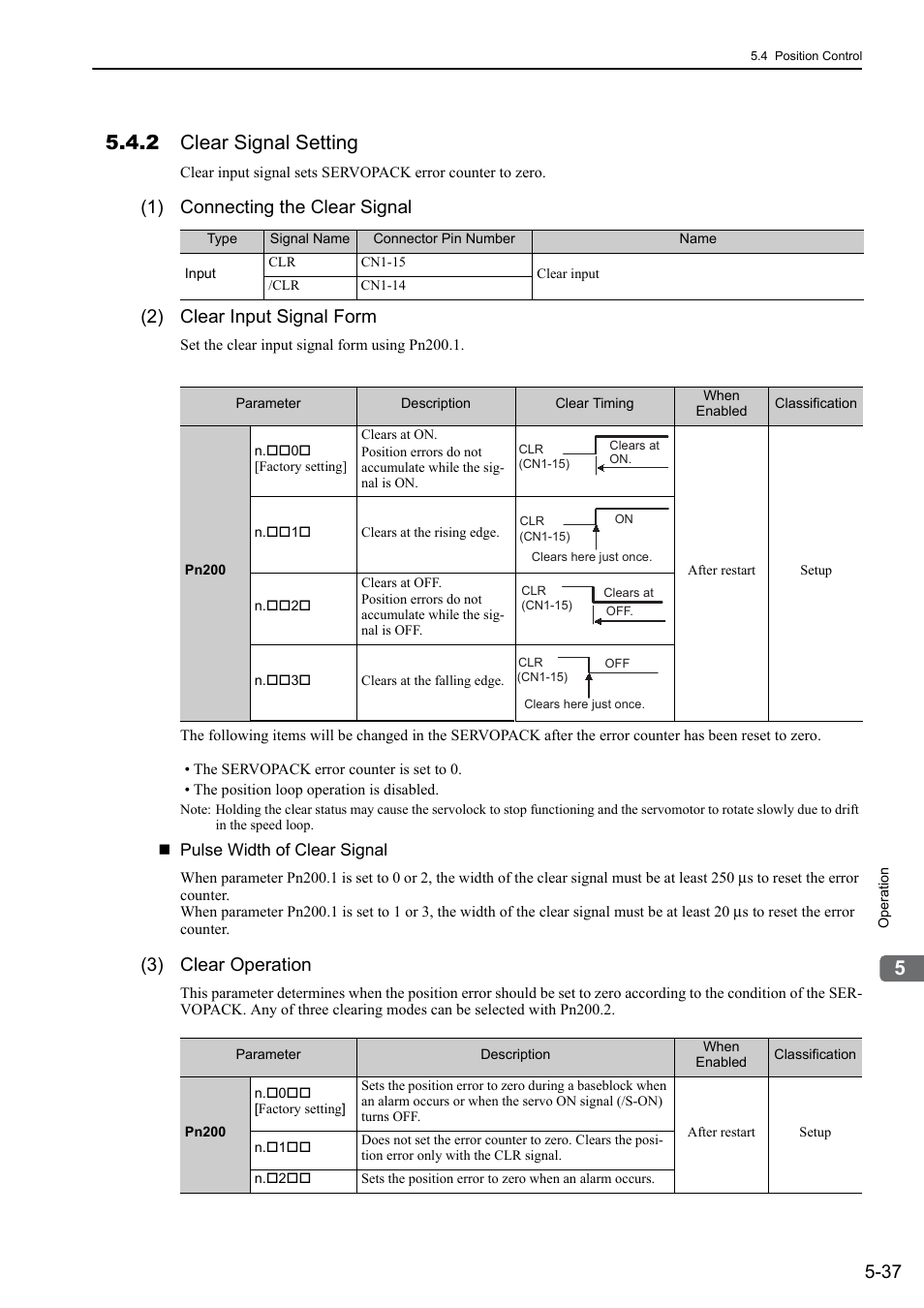 2 clear signal setting, 3) clear operation | Yaskawa Sigma-5 Large Capacity Users Manual: Design and Maintenance-Rotary Motors-Analog Voltage and Pulse Train Reference User Manual | Page 158 / 434