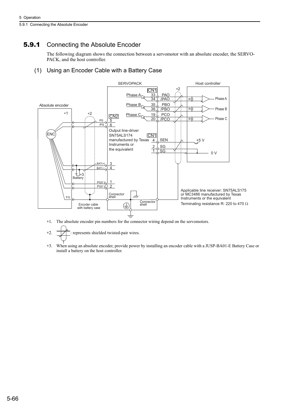 1 connecting the absolute encoder, 1) using an encoder cable with a battery case, Analog | Yaskawa Sigma-5 Large Capacity Users Manual: Design and Maintenance-Rotary Motors-Analog Voltage and Pulse Train Reference User Manual | Page 187 / 434