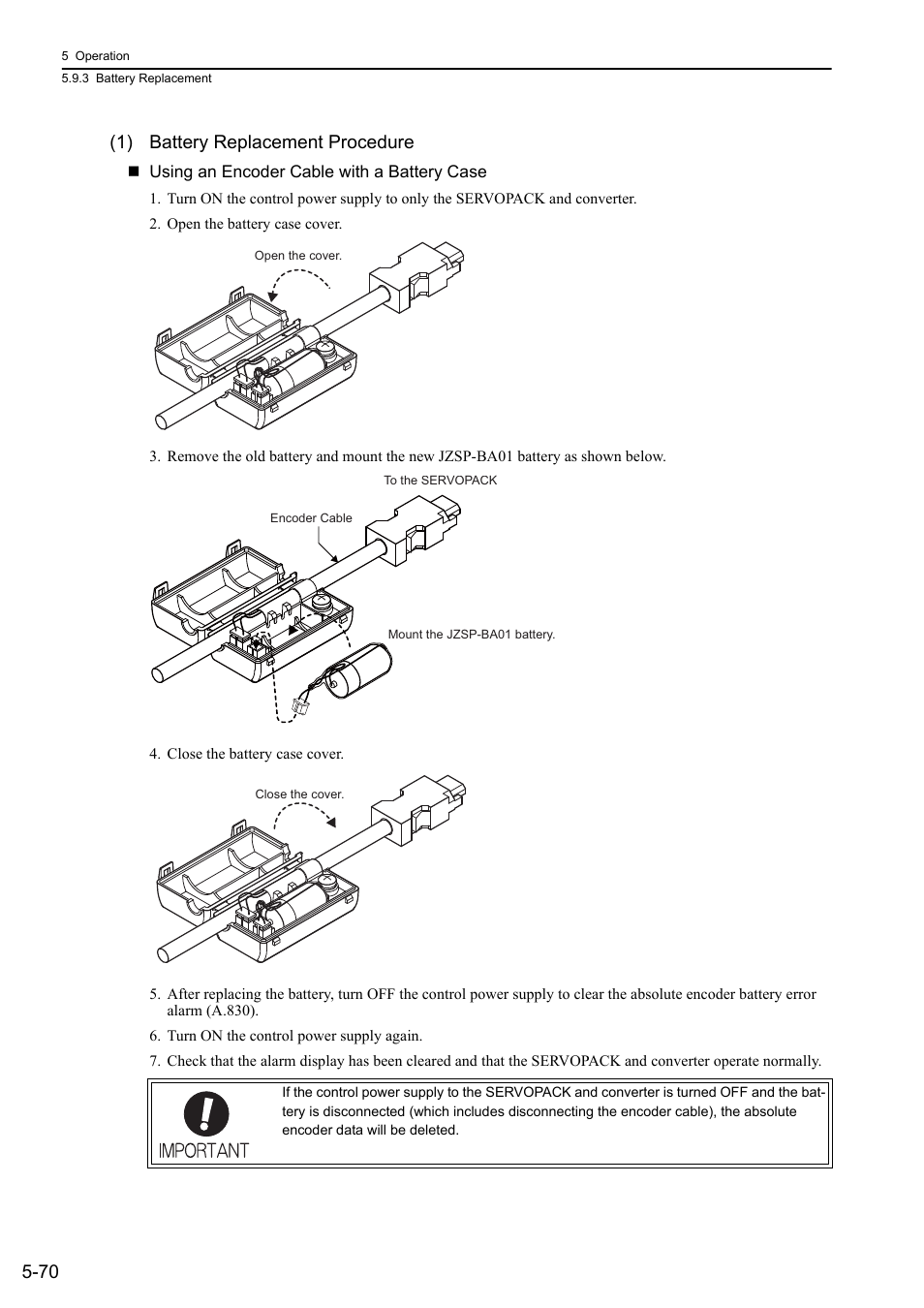 70 (1) battery replacement procedure, Rotation | Yaskawa Sigma-5 Large Capacity Users Manual: Design and Maintenance-Rotary Motors-Analog Voltage and Pulse Train Reference User Manual | Page 191 / 434