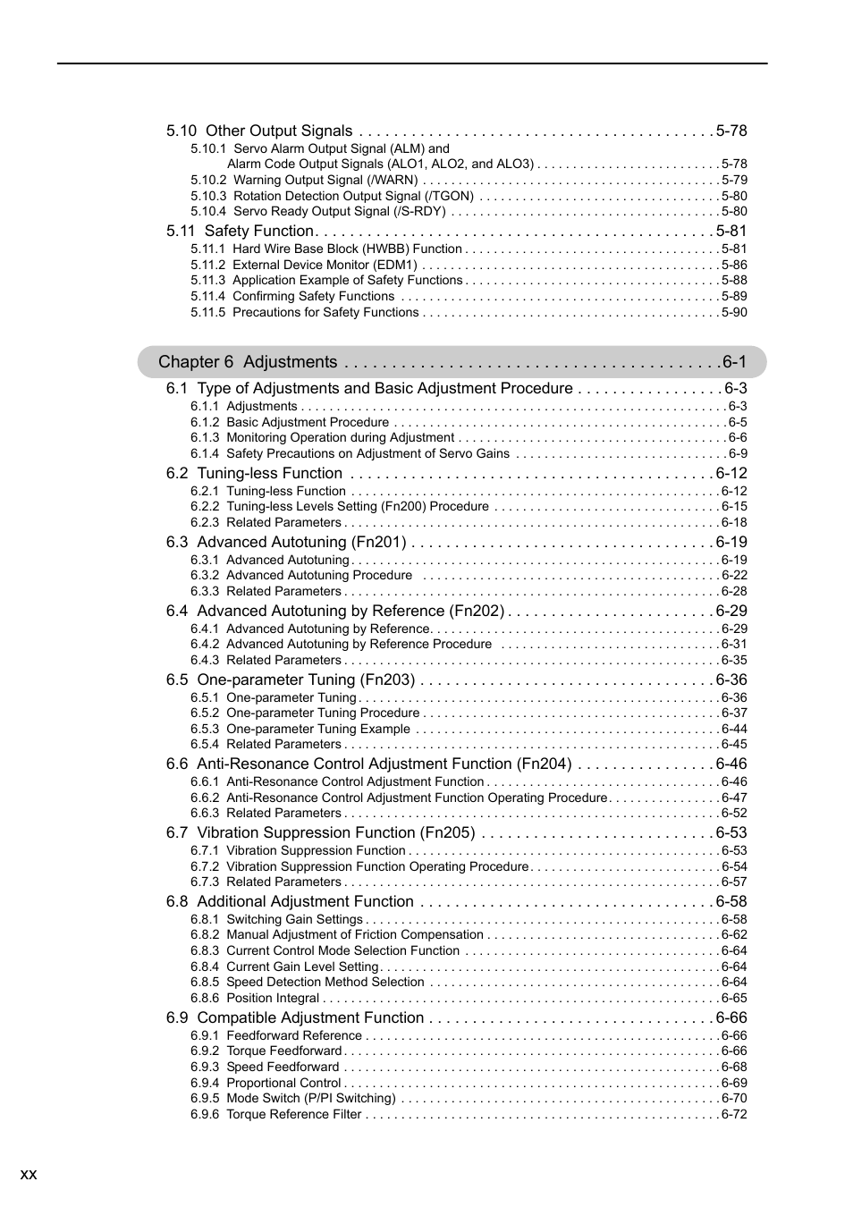 Chapter 6 adjustments -1 | Yaskawa Sigma-5 Large Capacity Users Manual: Design and Maintenance-Rotary Motors-Analog Voltage and Pulse Train Reference User Manual | Page 20 / 434