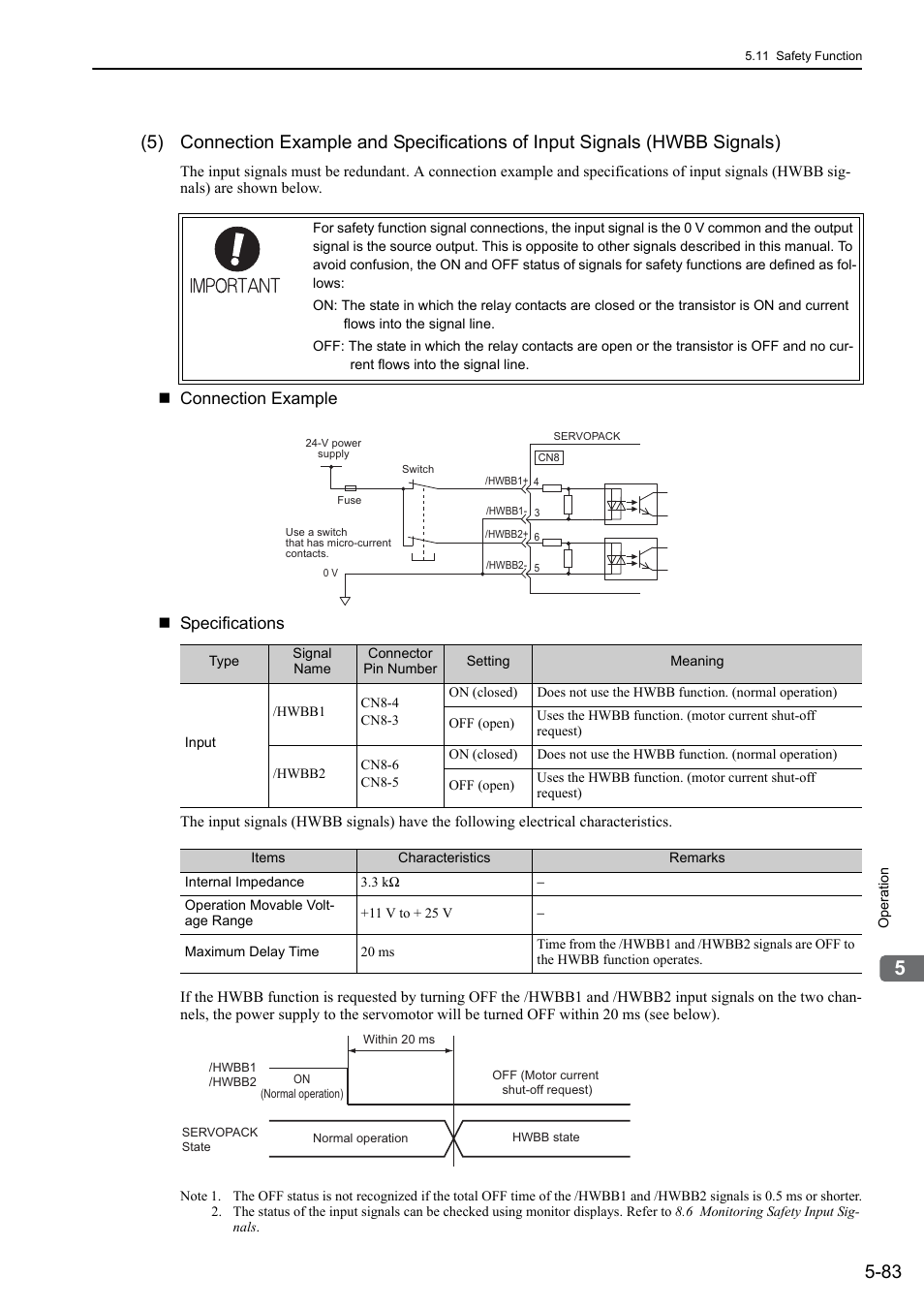 Connection example specifications | Yaskawa Sigma-5 Large Capacity Users Manual: Design and Maintenance-Rotary Motors-Analog Voltage and Pulse Train Reference User Manual | Page 204 / 434