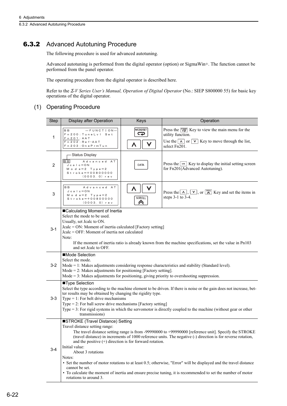 2 advanced autotuning procedure, 1) operating procedure | Yaskawa Sigma-5 Large Capacity Users Manual: Design and Maintenance-Rotary Motors-Analog Voltage and Pulse Train Reference User Manual | Page 233 / 434