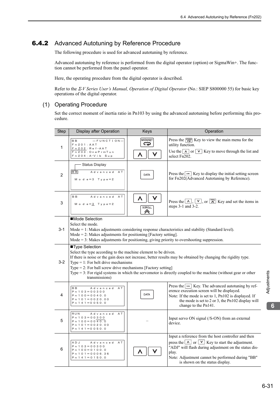 2 advanced autotuning by reference procedure, 1) operating procedure | Yaskawa Sigma-5 Large Capacity Users Manual: Design and Maintenance-Rotary Motors-Analog Voltage and Pulse Train Reference User Manual | Page 242 / 434