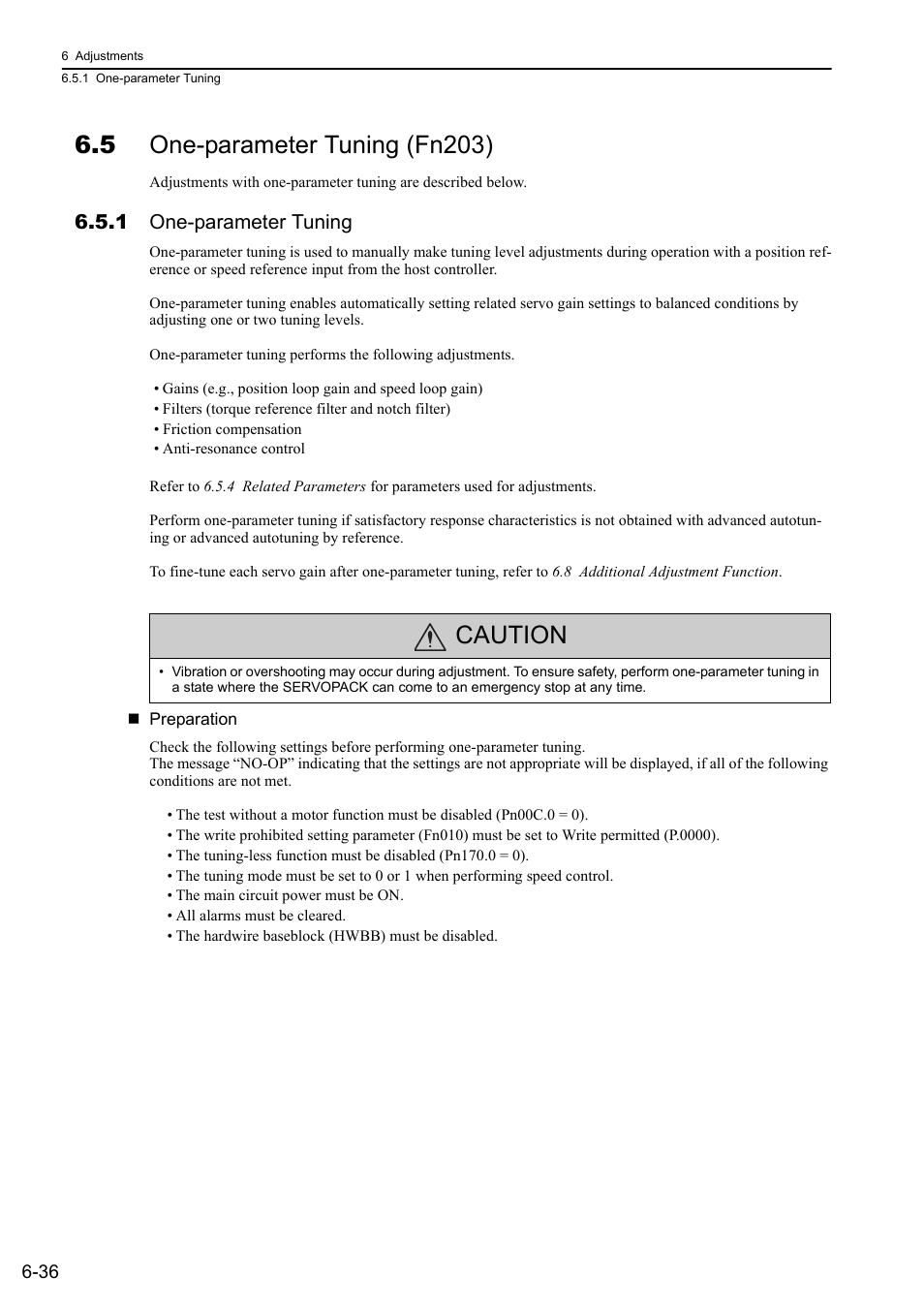 5 one-parameter tuning (fn203), 1 one-parameter tuning, Caution | Yaskawa Sigma-5 Large Capacity Users Manual: Design and Maintenance-Rotary Motors-Analog Voltage and Pulse Train Reference User Manual | Page 247 / 434
